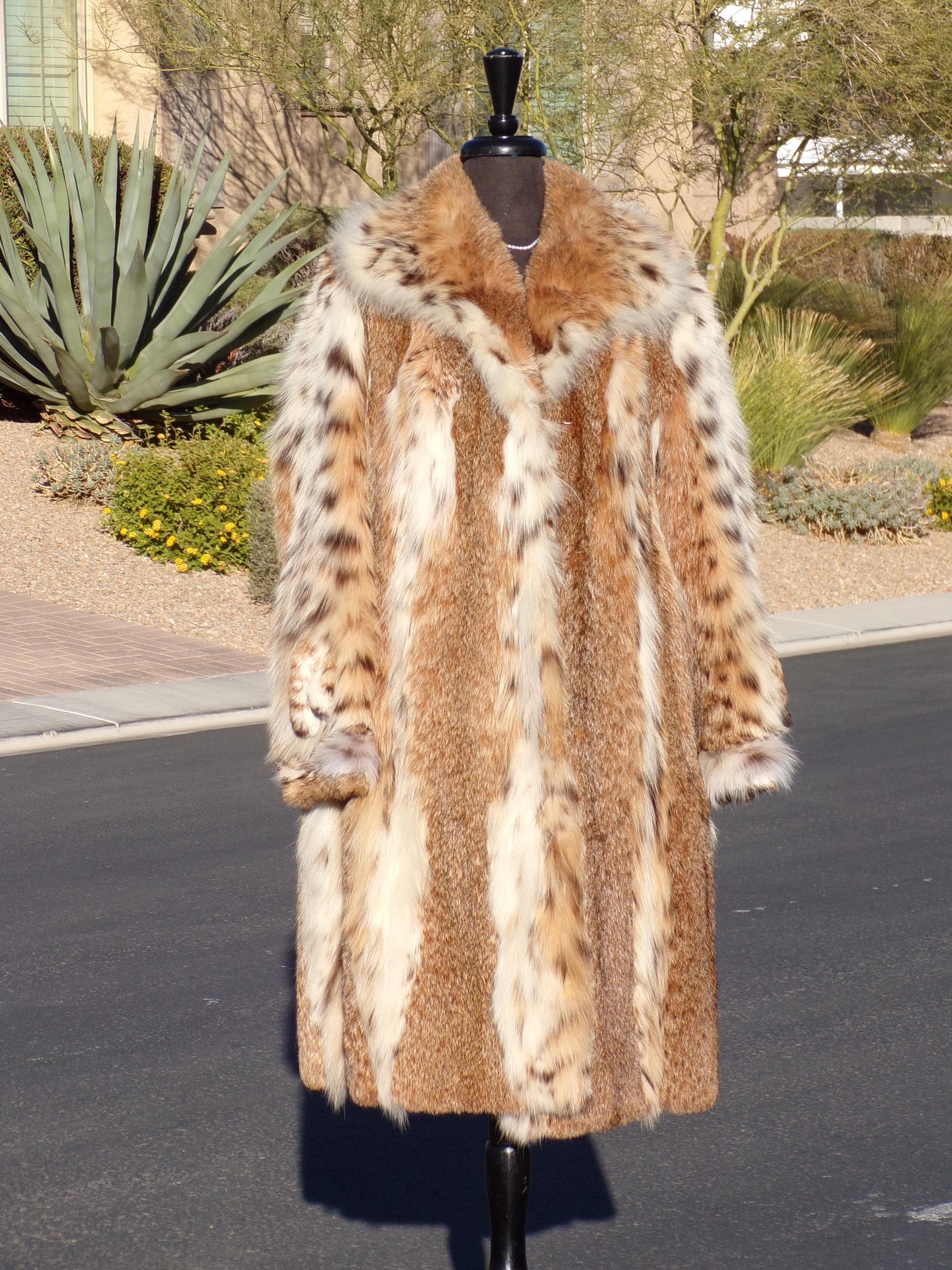 M (10) Real CANADIAN LYNX Fur Coat, Full Length, Heavily Spotted