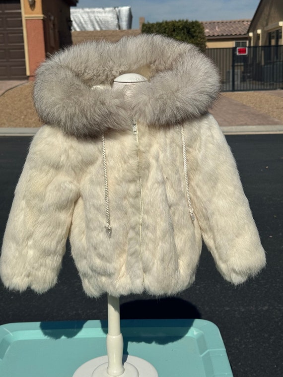 child (2T-3T) real RABBIT/FOX fur hooded jacket, g