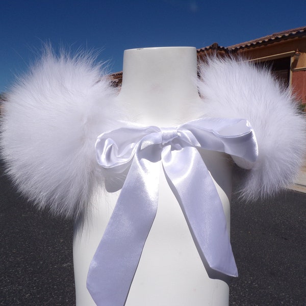 NWOT CH (2T-6) real white FOX fur stole shawl wrap, tie closure, fox fur, perfect for your flower girl, bridal wedding fur (#2344-2)