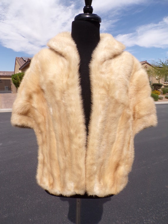 M (8-10) real blonde MINK FUR stole stoll cape sh… - image 2