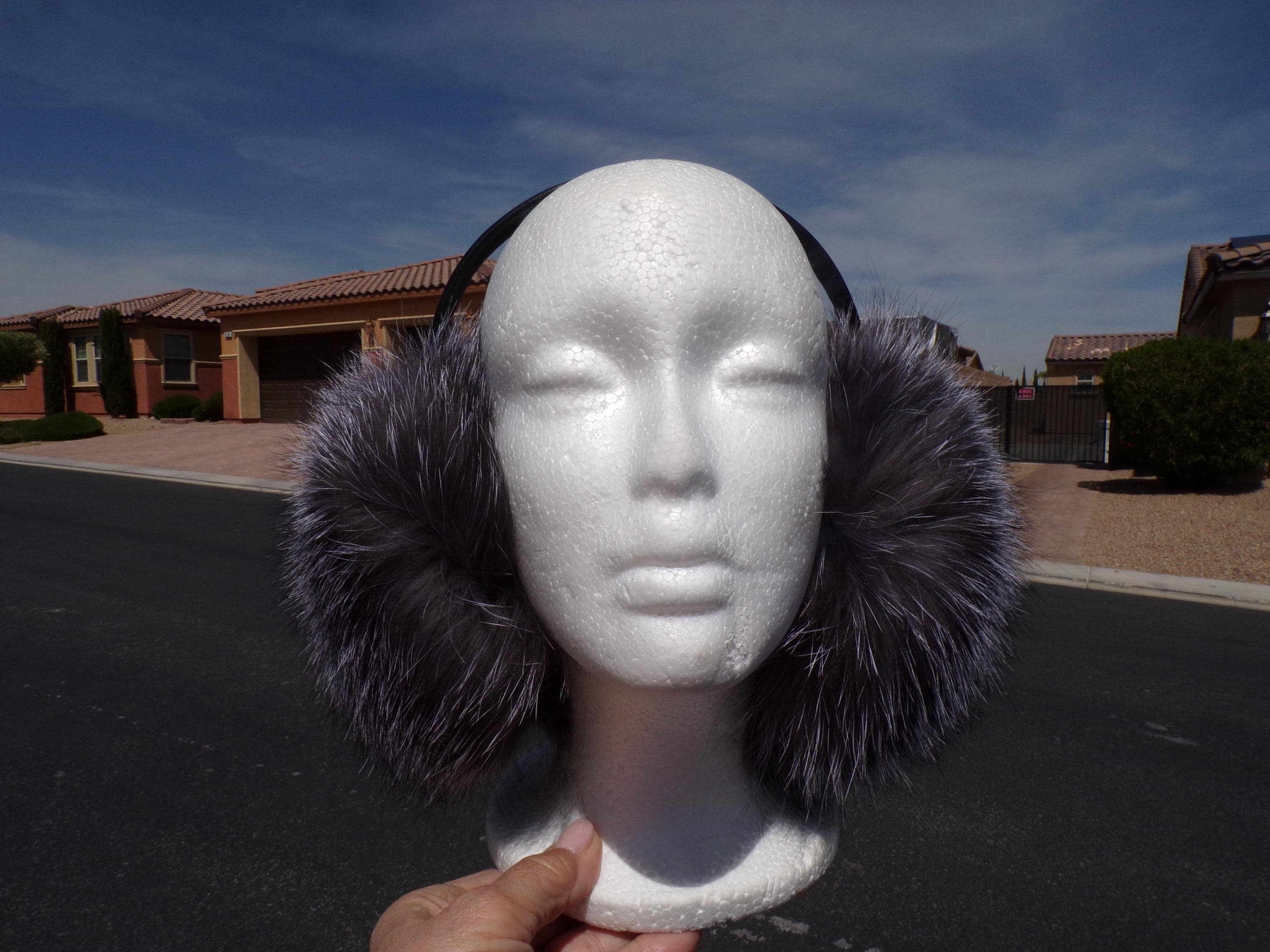 NWOT X-L Real GRAY FOX Fur Earmuffs, Unisex Fox Fur Earmuffs