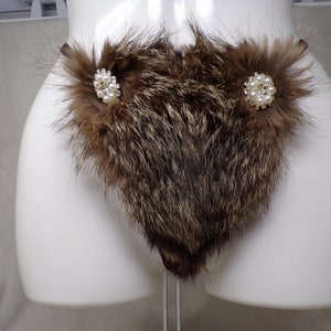 Women&#39;s (L) real RACCOON fur (w jewels) covered g-string thong pantie panty cosplay underwear, made from upcycled fur coat (#2384)