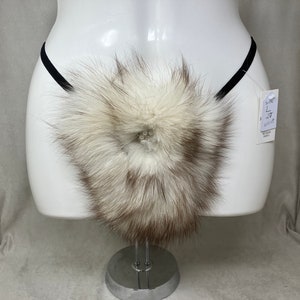 Women&#39;s (L) real BLUE FOX fur (w jewels) covered g-string thong pantie panty cosplay underwear, made from upcycled fur coat (#2376)