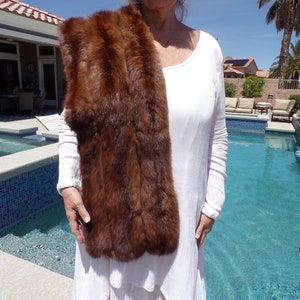 60&quot; real CANADIAN SABLE flat fur stole shawl wrap, recently APPRAISED, immaculate vintage condition, magnificent vintage fur stole! (#2475)