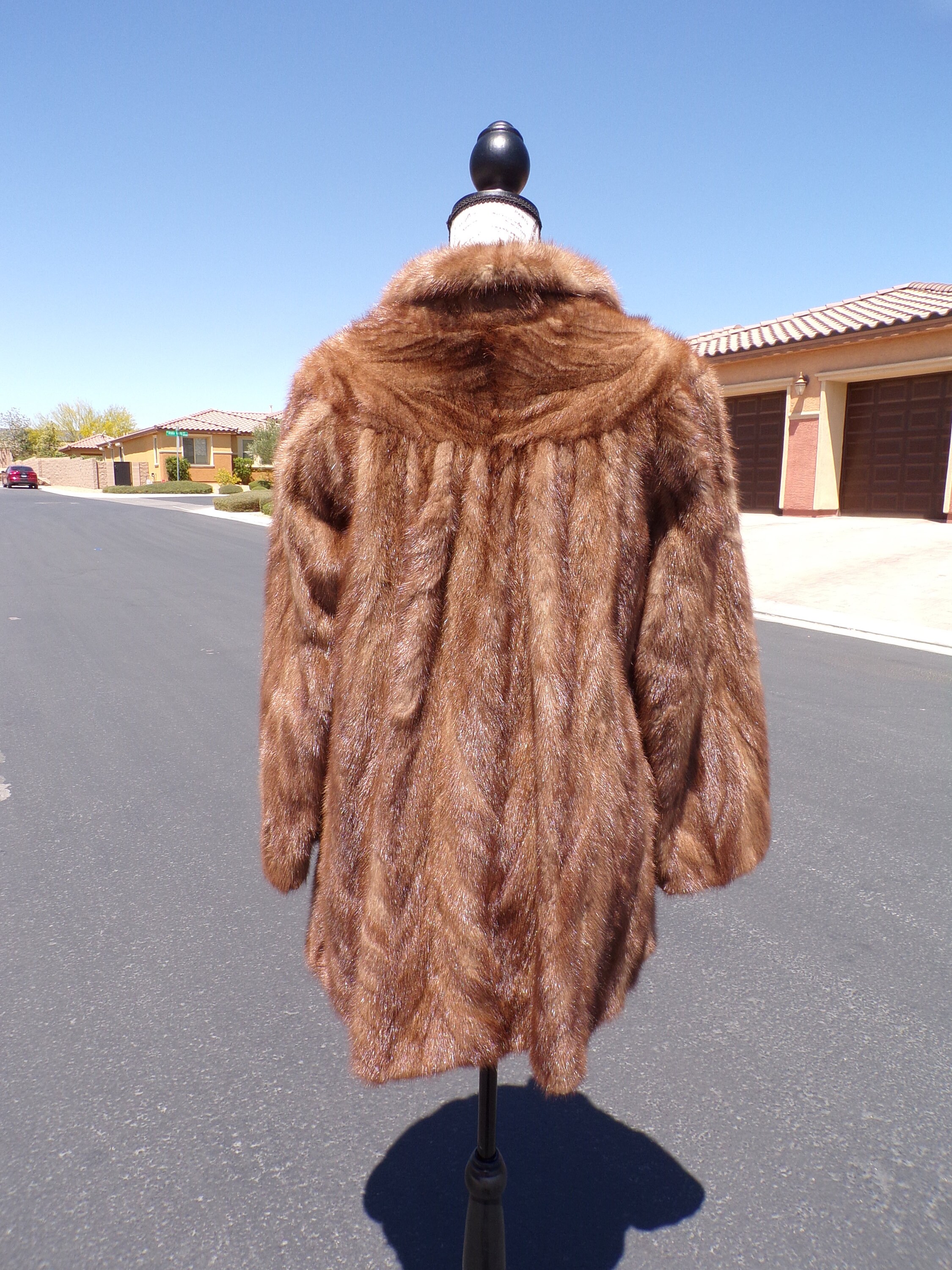 Classic Pastel Brown Mink Fur Coat Stroller Jacket S Fast Shipping