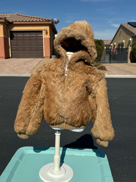 Child (2T) real RABBIT fur hooded bomber jacket, … - image 1