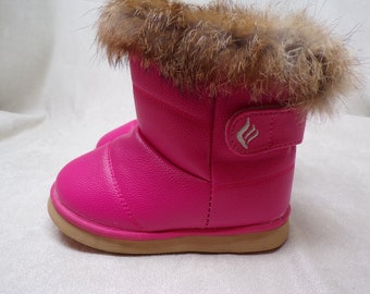 Toddler size 8 US/EU 24 real RABBIT fur trimmed waterproof snow boots, pink, unused, great for everyday use, fleece lined (#1941-2)