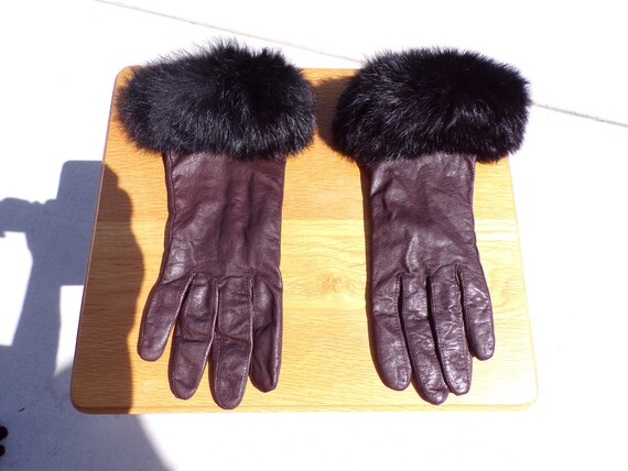 Sz 7.5 (L) real RABBIT FUR & leather gloves, wome… - image 4