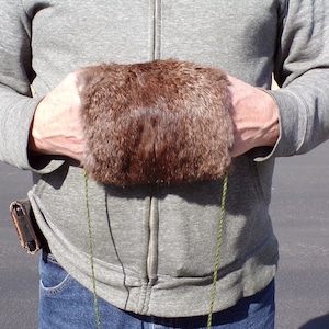 CHILD&#39;s RABBIT muff, brown/beige, fur muff with neck strap, classic girls&#39; fur muff, vintage muff, timeless child&#39;s fur muff (#2052-2)