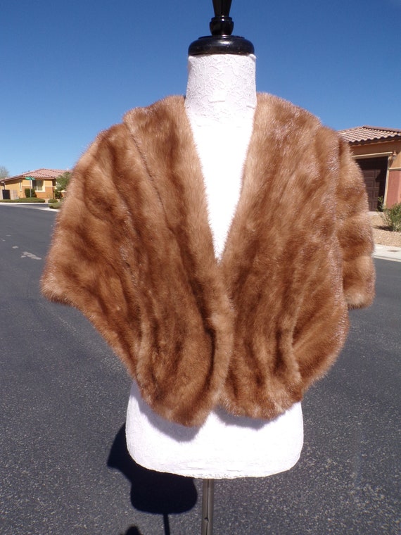 M (8-10) real MINK FUR stole stoll shawl wrap, lt… - image 6