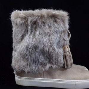 Wm 10 TORY BURCH real fur boots, Angelica, beige, winter boots, real rabbit fur trim on the shaft, vintage real fur boots 1440 image 3