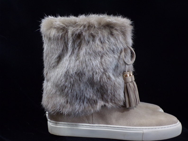 Wm 10 TORY BURCH real fur boots, Angelica, beige, winter boots, real rabbit fur trim on the shaft, vintage real fur boots 1440 image 3