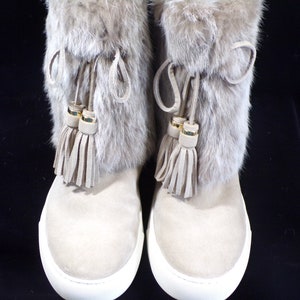 Wm 10 TORY BURCH real fur boots, Angelica, beige, winter boots, real rabbit fur trim on the shaft, vintage real fur boots 1440 image 5