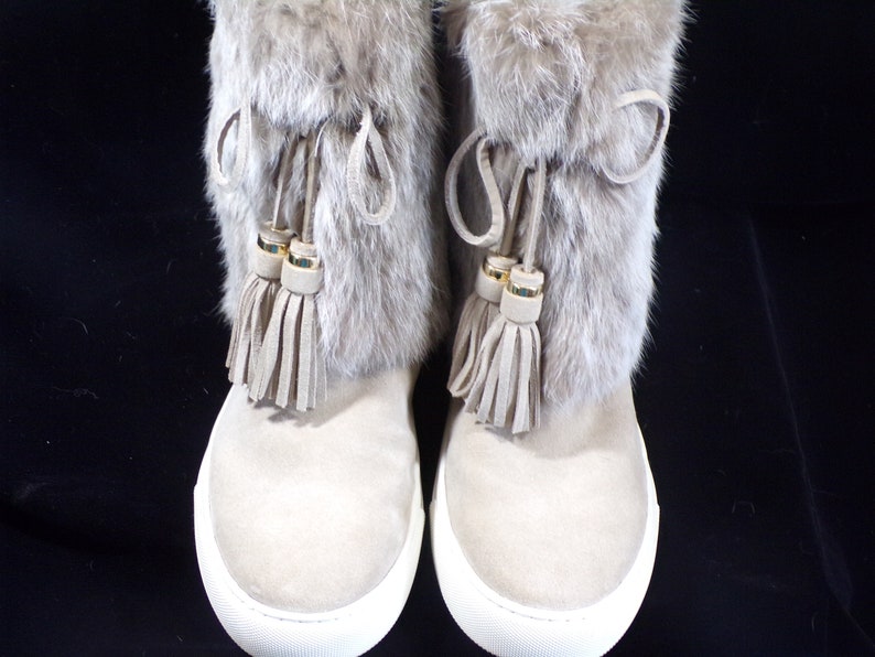 Wm 10 TORY BURCH real fur boots, Angelica, beige, winter boots, real rabbit fur trim on the shaft, vintage real fur boots 1440 image 5