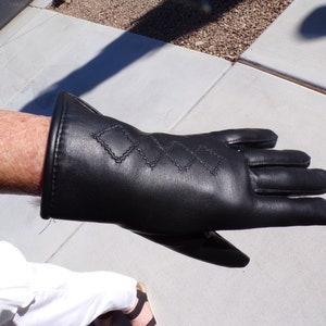 Sz 6.5 (S) real RABBIT FUR & leather gloves, winter gloves, partial beige rabbit fur in black insulated leather gloves NWOT (#1766)