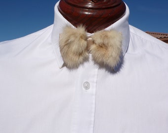 real MINK FUR bow tie BEIGE, wedding fur, bridal fur, prom grooms fur, handmade from old fur coats, upcycled repurposed mink fur (#1970-2)