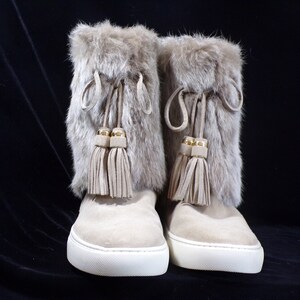 Wm 10 TORY BURCH real fur boots, Angelica, beige, winter boots, real rabbit fur trim on the shaft, vintage real fur boots 1440 image 2