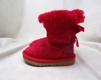 Toddler size 8T/EU 24, UGG Bailey Bow II boots, gently used, red, soft sides, velcro closures, clean (#1990-2)
