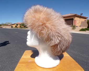 22" real CRYSTAL FOX fur headband, crystal fox, taupe w/ ivory accents fox fur headband snood scarf neck wrap hat trim, velcro (#2313-2)