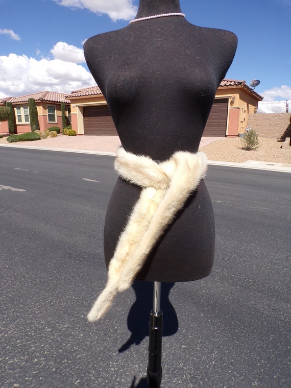 65" real beige RANCH MINK belt sash, mink fur scar