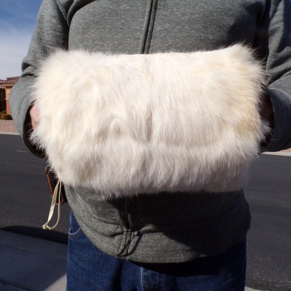 CHILD's RABBIT muff, white/ivory, fur muff with wrist strap, classic flower girl/toddler fur muff, vintage muff, timeless muff (#2058-2)