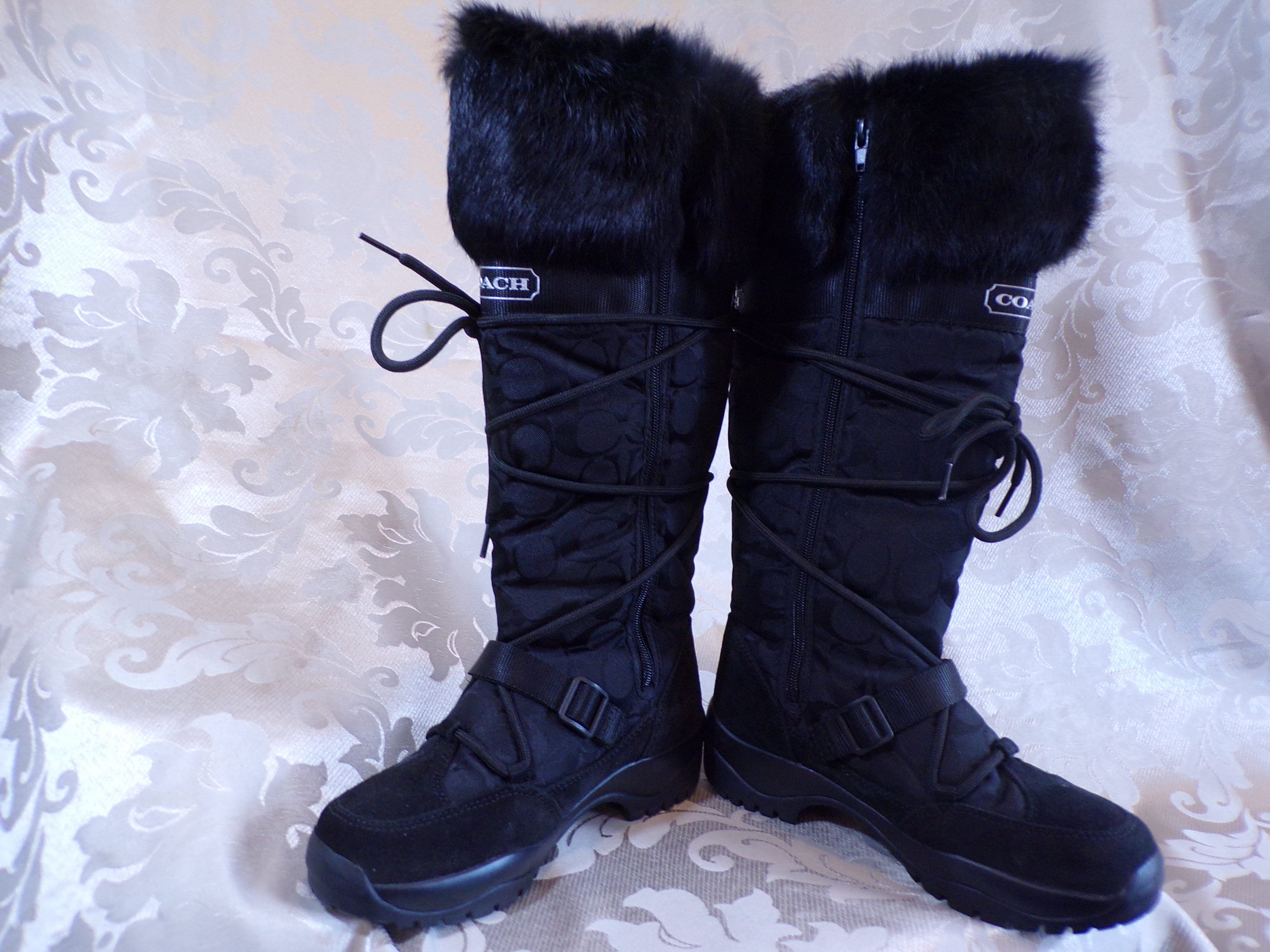 NWOT Wm 6 M COACH Real Fur Boots Black Winter Boots Real Rabbit Fur Trim on the Shaft Vintage Real Fur Boots Famous Brand 1459 Etsy Ireland