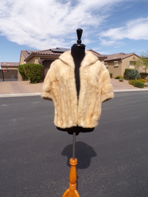 M (8-10) real blonde MINK FUR stole stoll cape sh… - image 1
