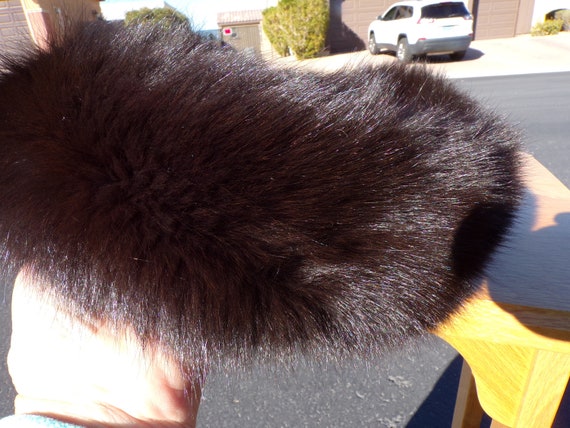 NWT 23" real BLACK FOX fur headband, solid black,… - image 2