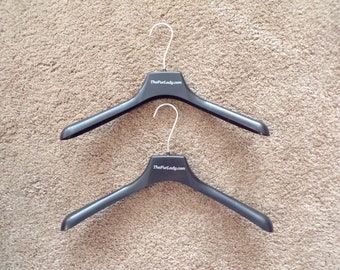 TWO wide shoulder FUR friendly plastic hangers, 16" wide ... set of two, suitable for women's fur coats and fur jackets (#1158)