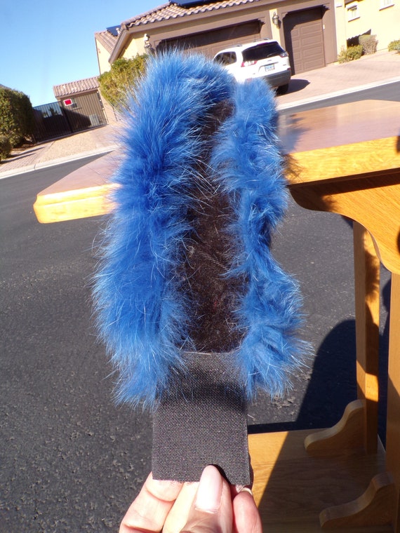 23" real ARCTIC FOX fur headband, dyed bright blu… - image 6