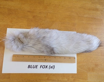 X-L blue FOX TAIL keychain purse charm, pale gray fox fur tail keychain, fox tail, fox tale, fur fir keychain, X-L 16-18" long, fox fur