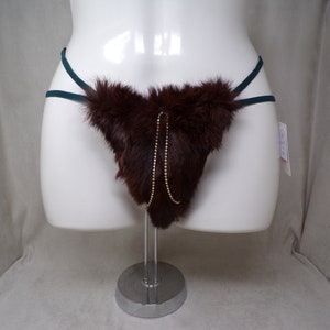 Women&#39;s (S) real RUSSIAN SQUIRREL fur (w jewels) covered g-string thong pantie panty cosplay underwear, made from upcycled fur coat (#2380)