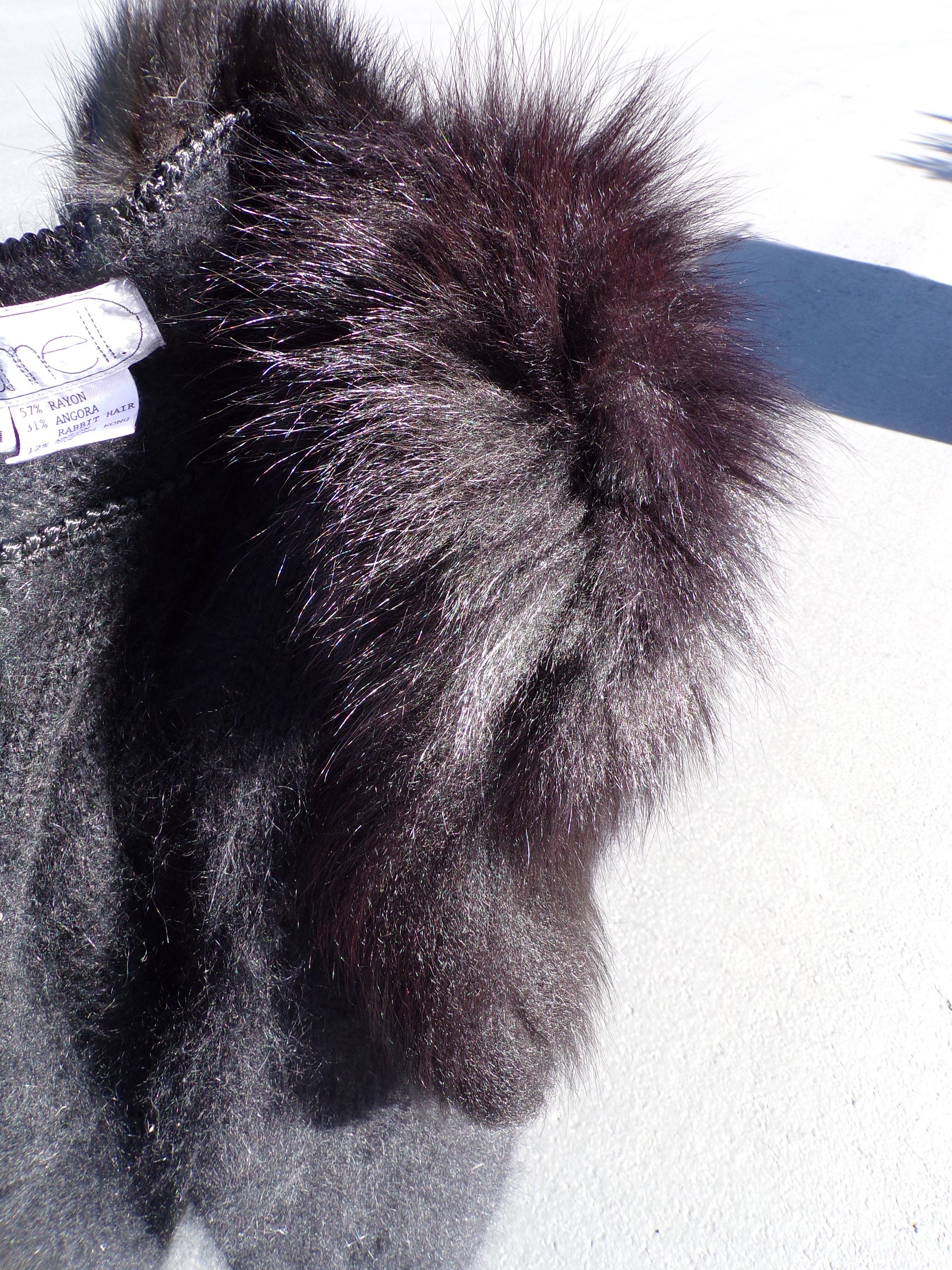 M (8-10) Real ANGORA & FOX FUR Sweater, Black, Lightweight