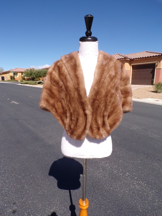 M (8-10) real MINK FUR stole stoll shawl wrap, lt… - image 1