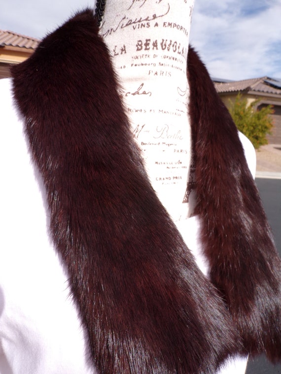 dk brown RABBIT FUR pass thru scarf scarves colla… - image 2