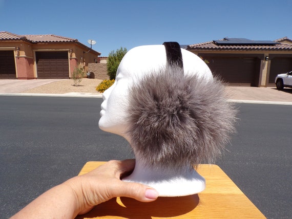 X-L real GRAY FOX fur earmuffs, unisex fox fur ea… - image 1