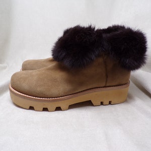 NWT Wm (8.5) real RABBIT FUR, Rachel Zoe Voz, Nordstrom, high quality fur trim kid suede boots, fur trim on the shaft (#1999)