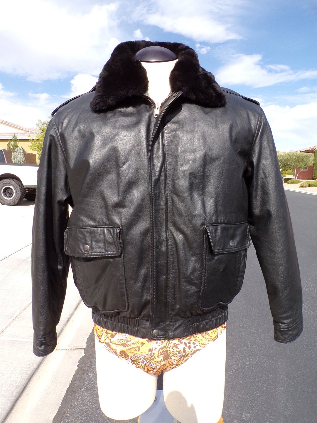 Men's S Real CONVERTIBLE Black Leather Jacket Coat, Curly Lamb FUR