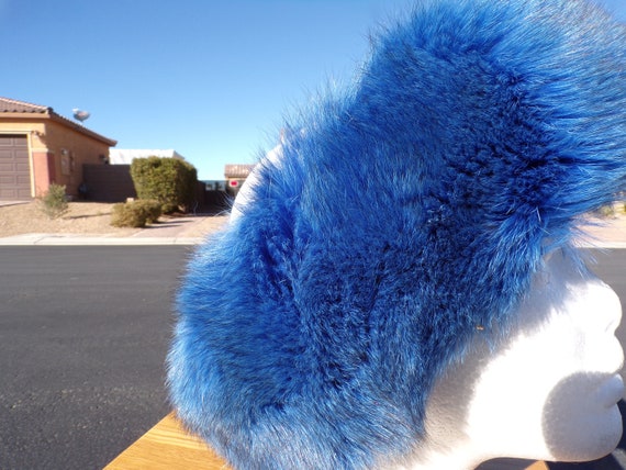 23" real ARCTIC FOX fur headband, dyed bright blu… - image 4