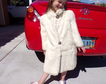 CH-L (10-12) real RABBIT fur jacket, ivory/white rabbit fur, girls fur coat jacket, knee length, excellent first fur jacket (#2377)