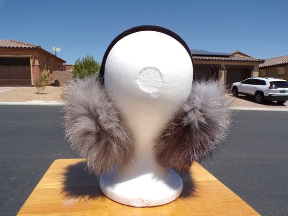 X-L real GRAY FOX fur earmuffs, unisex fox fur ea… - image 2