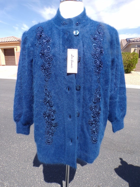 NWT XL (16-18) Real ANGORA Sweater by Lee Sands, Blue, Fully NWT XL (16-18) Real ANGORA Sweater by Lee Sands, Blue, Fully