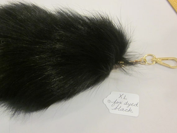 Full Black Fox Fur Tail Bag Charm Key Chain 