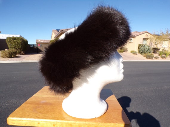 NWT 23" real BLACK FOX fur headband, solid black,… - image 4