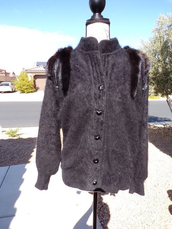 L 14 Real MINK Fur ANGORA Sweater Black 