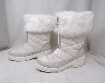 Wm (7 M) COACH Real Fur Boots, Pale Gray/white, Winter Boots