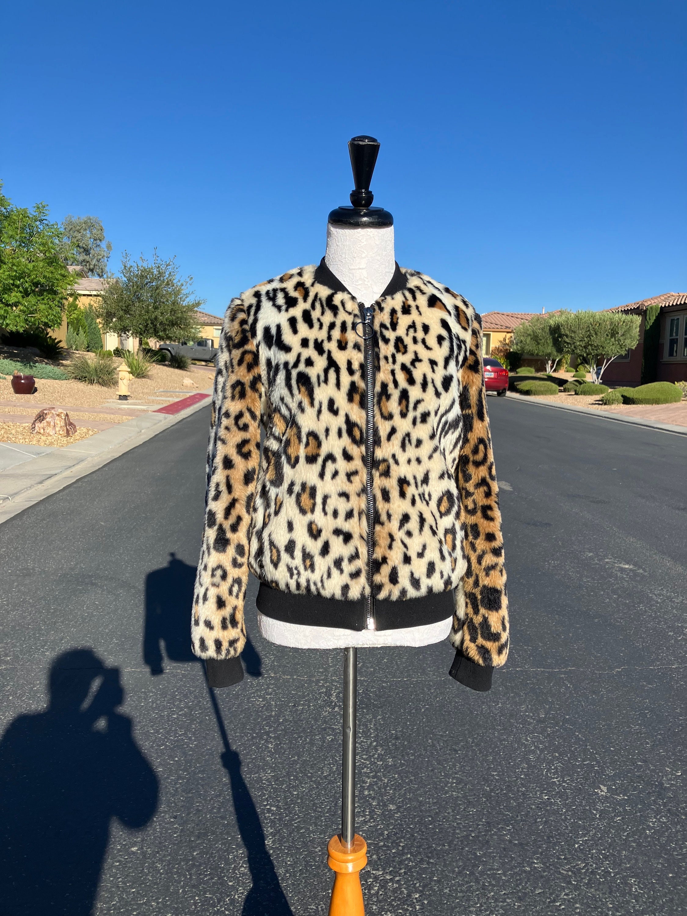 Leopard faux fur bomber jacket discount