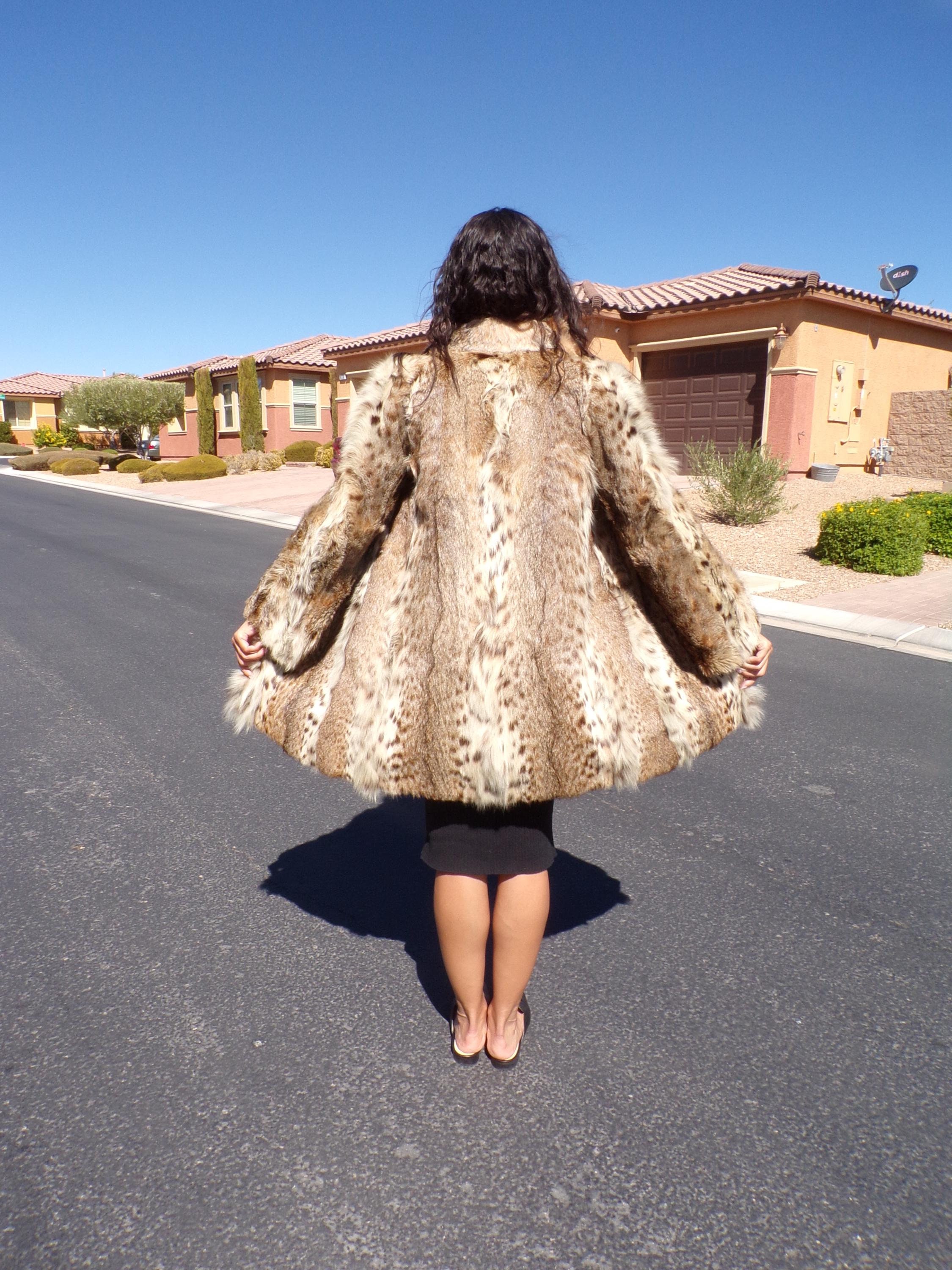 X-S (2-4) Real SPOTTED CANADIAN LYNX Fur Coat Jacket Stroller