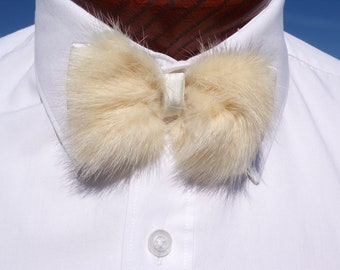 real MINK FUR bow tie IVORY, wedding fur, bridal fur, prom grooms fur, handmade from old fur coats, upcycled repurposed mink fur (#1972-2)