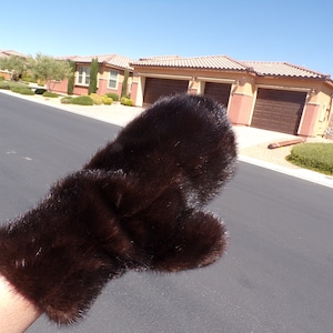 M Sm/W Med real MINK FUR leather mittens, unisex mittens, mink fur leather gloves, brown/black, handmade from recycled repurposed fur coat